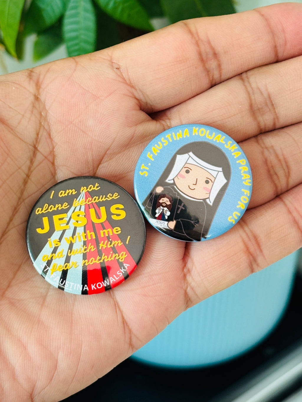 St. Faustina Kowalska Button Pins, 1 set (2 pcs)