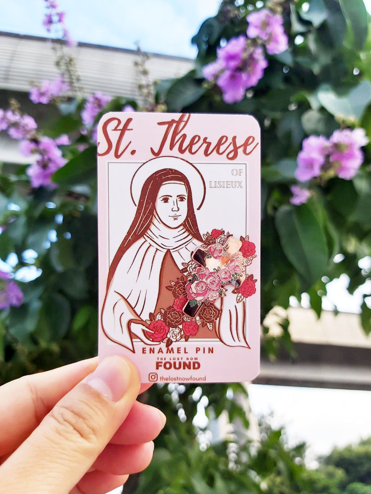 St. Therese of Lisieux Cross Enamel Pin