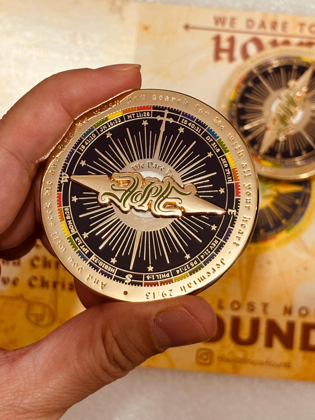 We Dare to Hope spinning compass pin